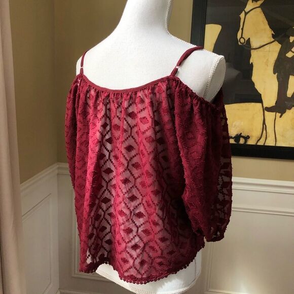 House of Harlow Boho Burgundy Bare Shoulder Top S - Picture 5 of 7